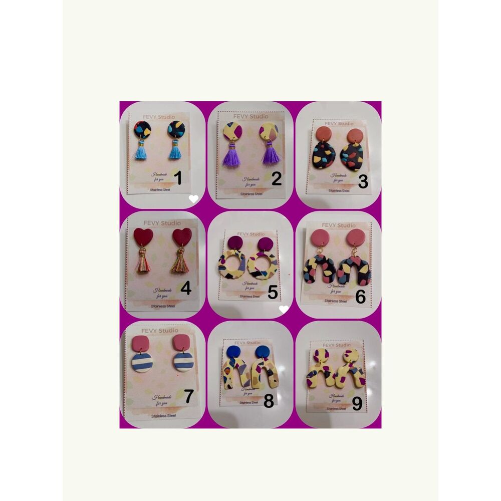 Polymer Clay Earrings Handmade – Abstract Hoops, Lightweight Stainless Steel